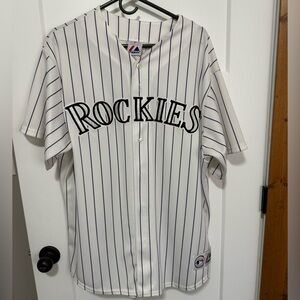 Majestic Colorado Rockies Pinstripe Jersey - White with purple stripes